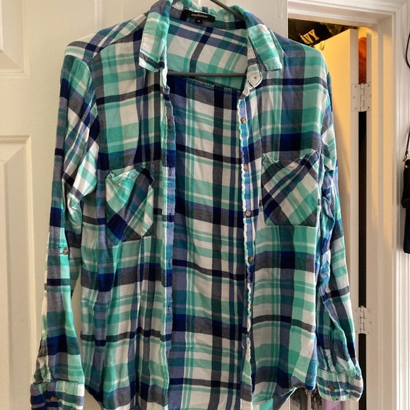 Ambiance Turquoise and Navy Checkered Shirt - Picture 1 of 3
